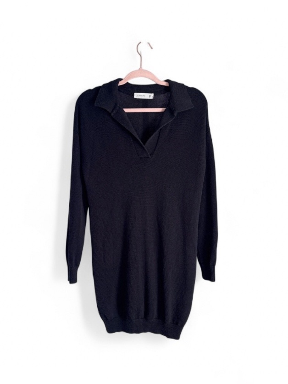 Glassons Black Polo Collared Knit Sweater Dress Women’s Tunic Dress Classic Mini
